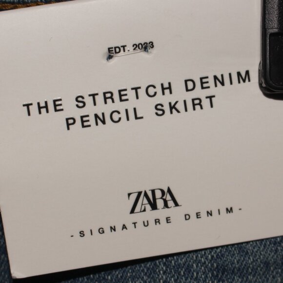 NWT Zara Stretch Denim Raw Hem Denim Pencil Maxi Skirt Size S - Picture 9 of 10
